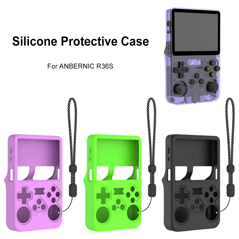 Silicone Case Shockproof Protective Cover Anti-Scratch Soft Skin Cover Case with Lanyard for ANBERNIC R36S Handheld Game Console