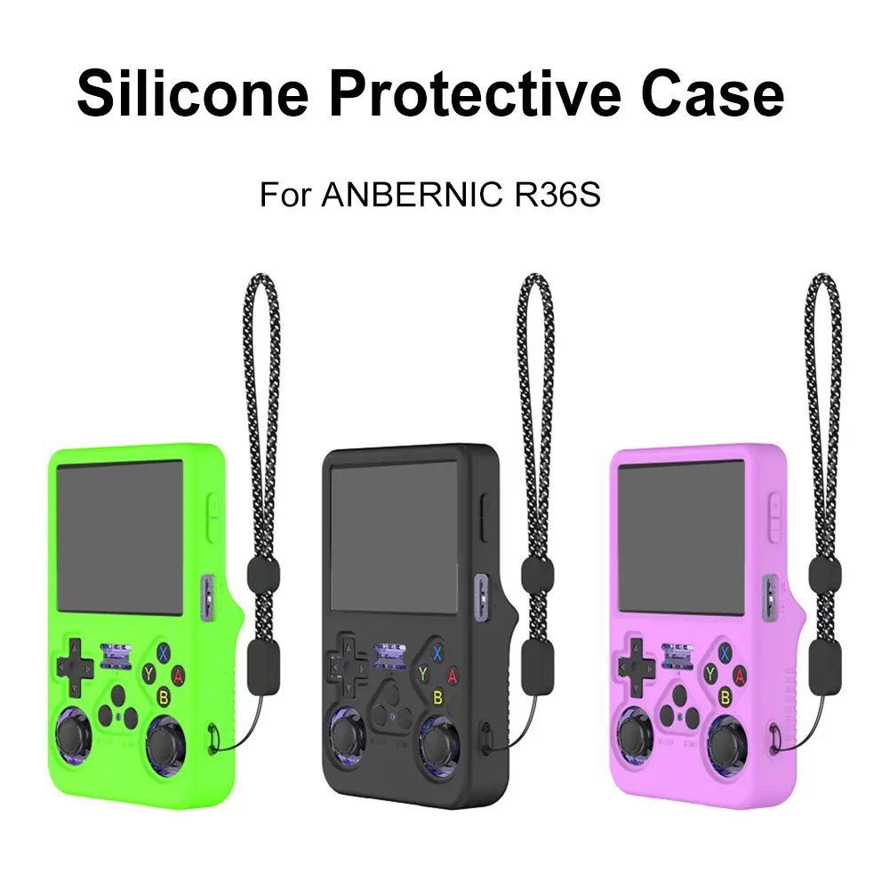 Silicone Case Shockproof Protective Cover Anti-Scratch Soft Skin Cover Case with Lanyard for ANBERNIC R36S Handheld Game Console