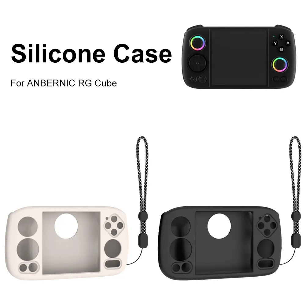 Silicone Case Shockproof Protector Shell Sleeve Anti-Scratch Soft Skin Cover Case with Lanyard for ANBERNIC RG Cube Game Console