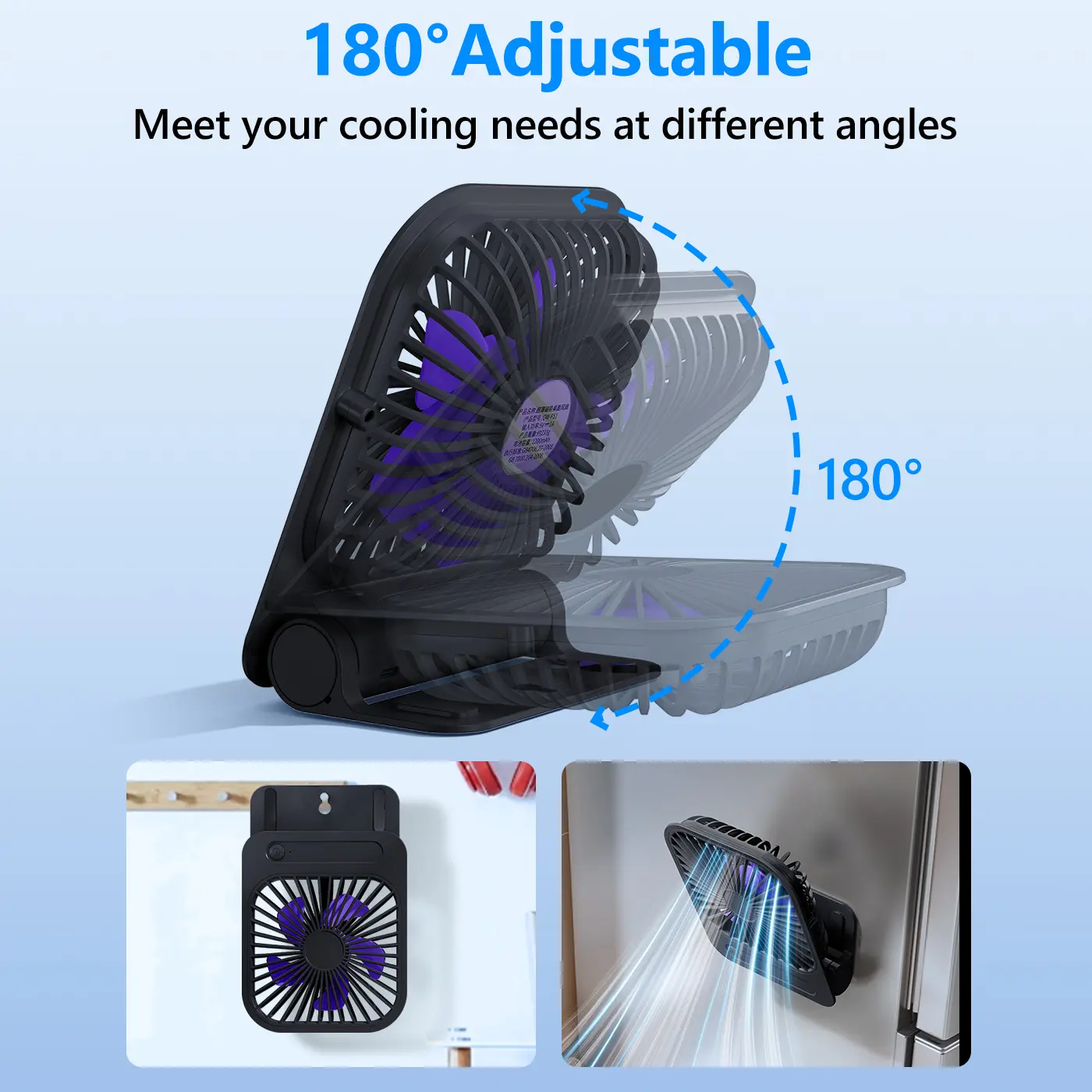 Eary Portable Magnetic Fan With 1200mAh Battery Usb Rechargeable 180 Adjustable 4 Speed Wind Personal Ultra-thin Air Cooling Fan