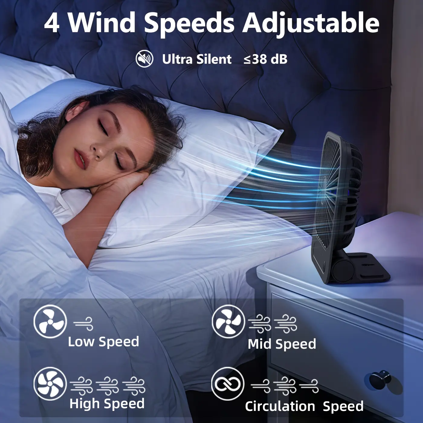 Eary Portable Magnetic Fan With 1200mAh Battery Usb Rechargeable 180 Adjustable 4 Speed Wind Personal Ultra-thin Air Cooling Fan