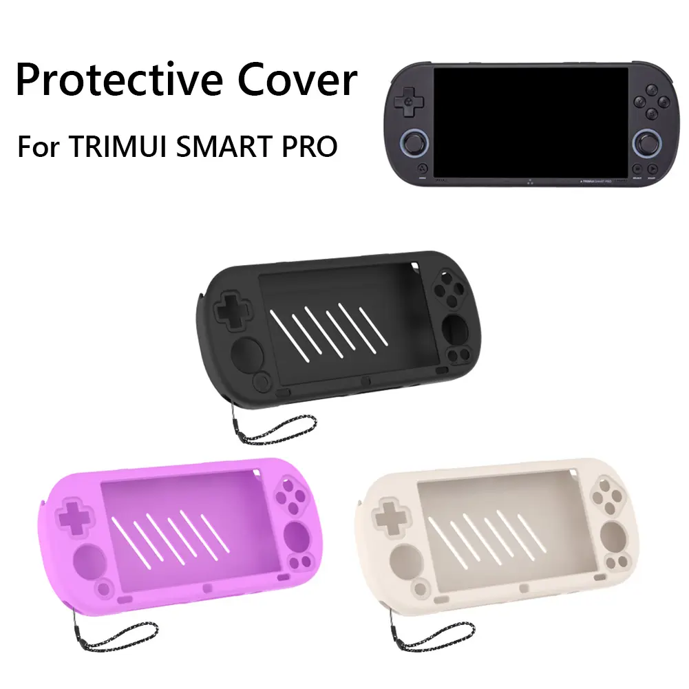 Silicone Protective Case for Trimui Smart Pro Game Console Anti-Scratch Shockproof Non-Slip Cover with Wrist Strap