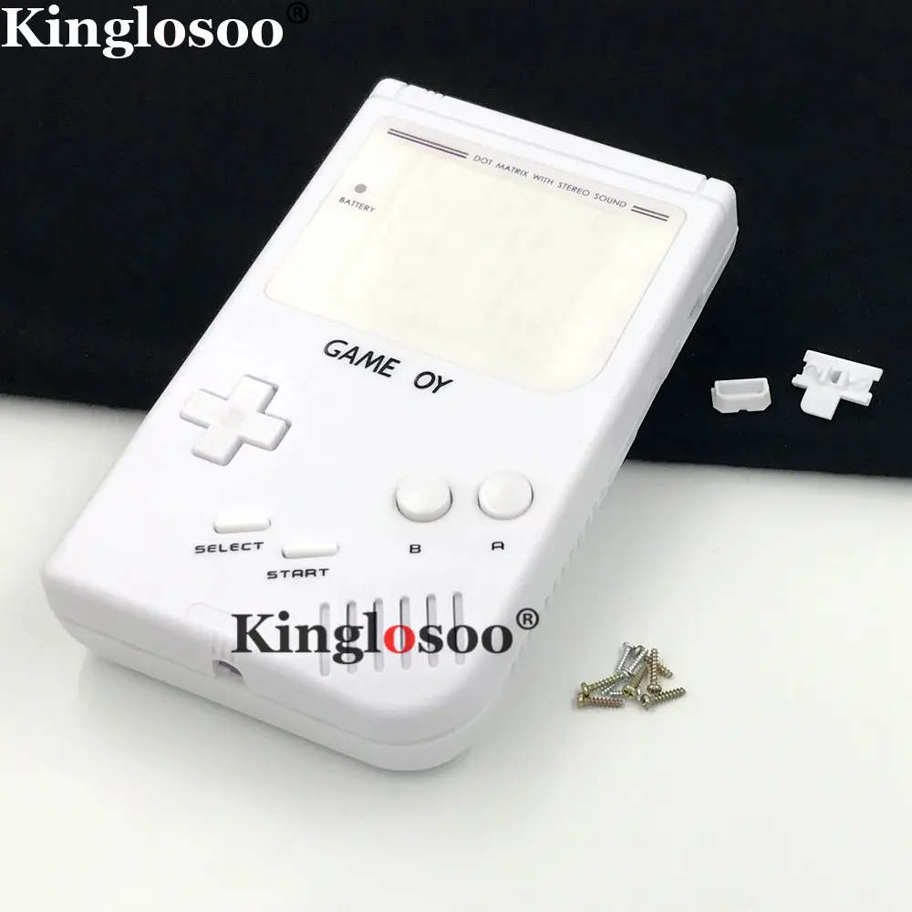 Full white shell case for Nintendo Gameboy GB DMG Classic Game Console housing cover w/ white glass lens buttons rubber pads