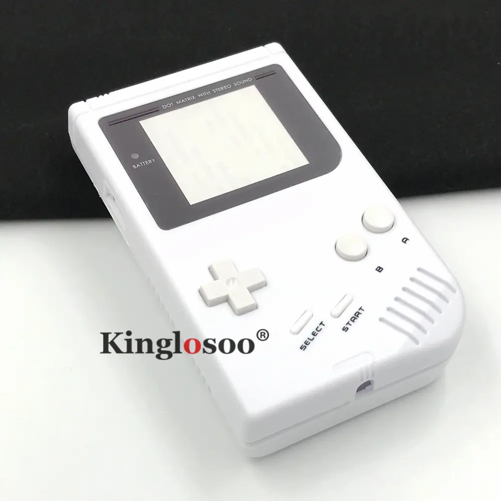 Full white shell case for Nintendo Gameboy GB DMG Classic Game Console housing cover w/ white glass lens buttons rubber pads