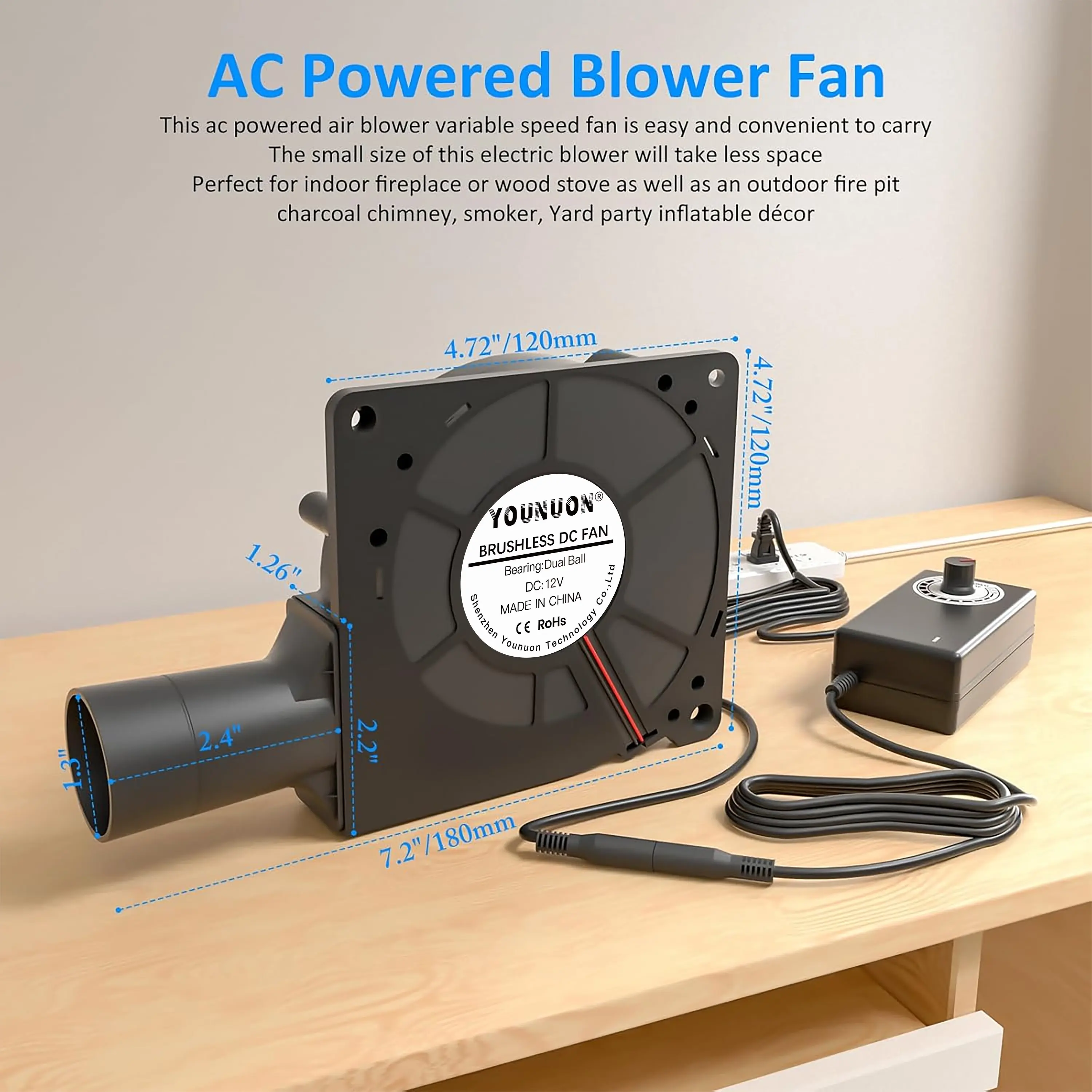 120mmx32mm BBQ Blower Fan AC 110V 220V Centrifugal Cooling Fan Variable Speed Controller Barbecue Fan for Camping Stove Cooking