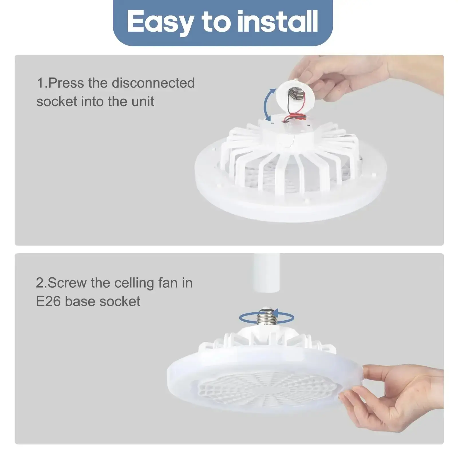 E27 Ceiling Fan with Remote Control and 3-speed AC85-265V Lighting Converter Base for Bedroom and Living Room Lighting