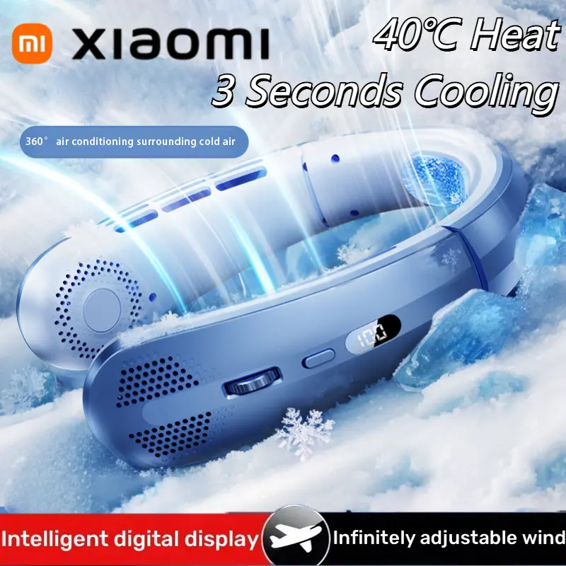 Xiaomi 8000mAh Hanging Neck Fan USB Portable Bladeless Mini Rechargeable Mute LED Digital Display Electric Fans Air Cooler Hot