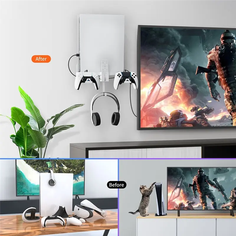 Game Console Wall Mount Bracket For PS5 Game Host Rack Space Saving Gamepad Storage Holder Stand For Playstation 5