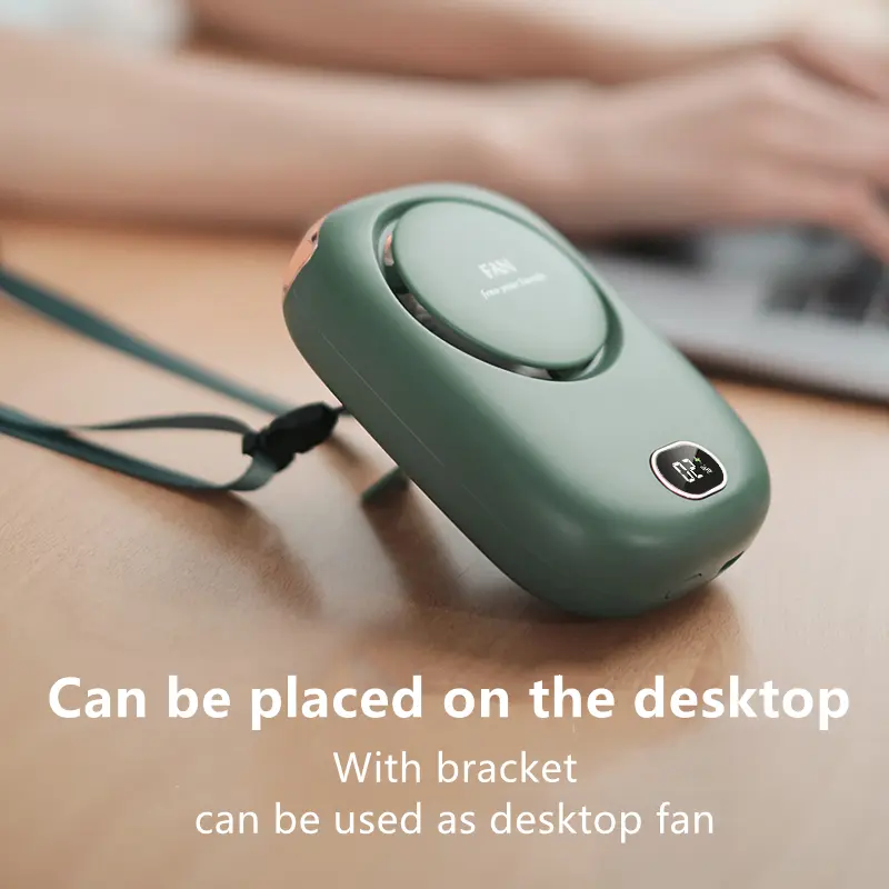 Wearable Personal 3 Speed USB Portable Fan DeskStand Touch Control Battery Powered Leafless Design For Indoor/Outdoor