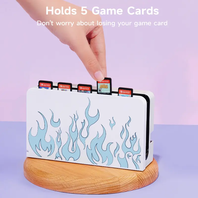 2 Pcs Blue Flames  Theme Pattern Protective Case with Base Cover Set for Switch OLED/Switch NS, Can Store 5 Game Cards