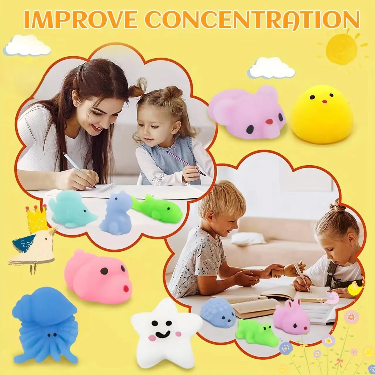 25/60/130 Pack Mochi Squishy Toys for Kids,Squishies Sensory Bulk Toys,Stress Relief Toys, Party Favors Mini Animals Toys Set