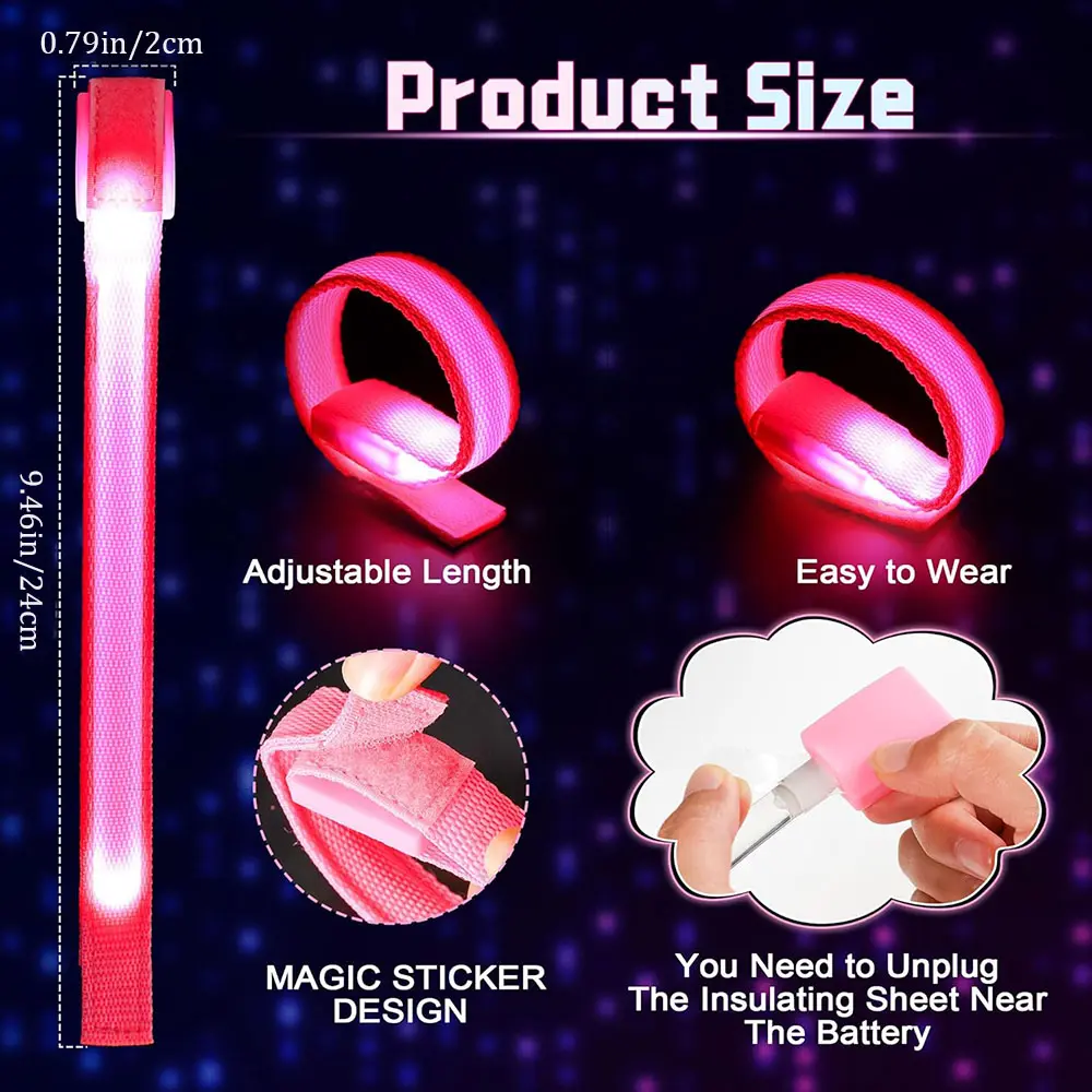 8-64Pcs Led Luminous Bracelet Light Up Bracelet Wristband for Kids Flashing Sports Wrist Strap Glow InThe Dark Party Supplies