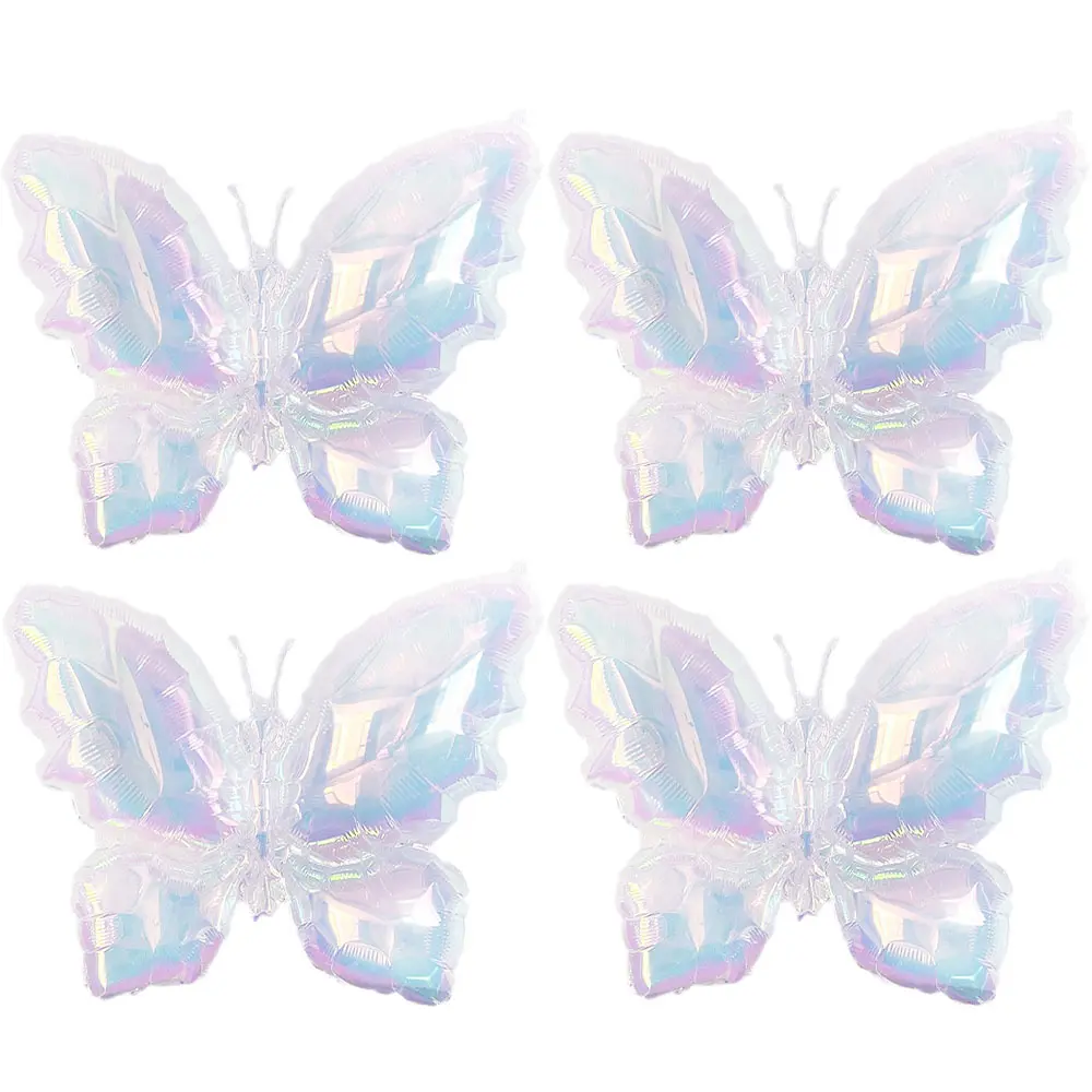 4pcs Iridescent Balloon Heart-Shaped Pentagram Butterfly Laser Transparent Balloon Birthday Wedding Party Decor Supplies