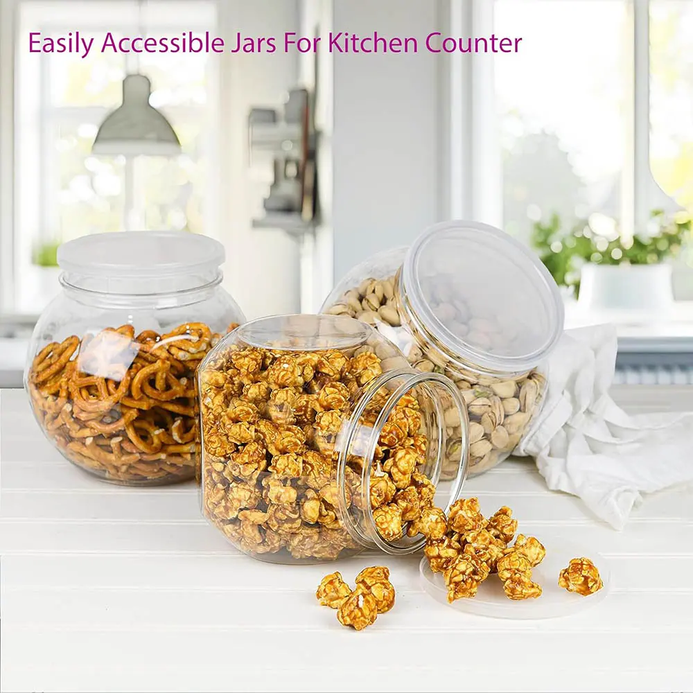48oz Round Plastic Candy Jars with Lids for Candy Buffet,Kitchen & Office Desk,Plastic Jars with Lids for Candy,Cookies & Snacks