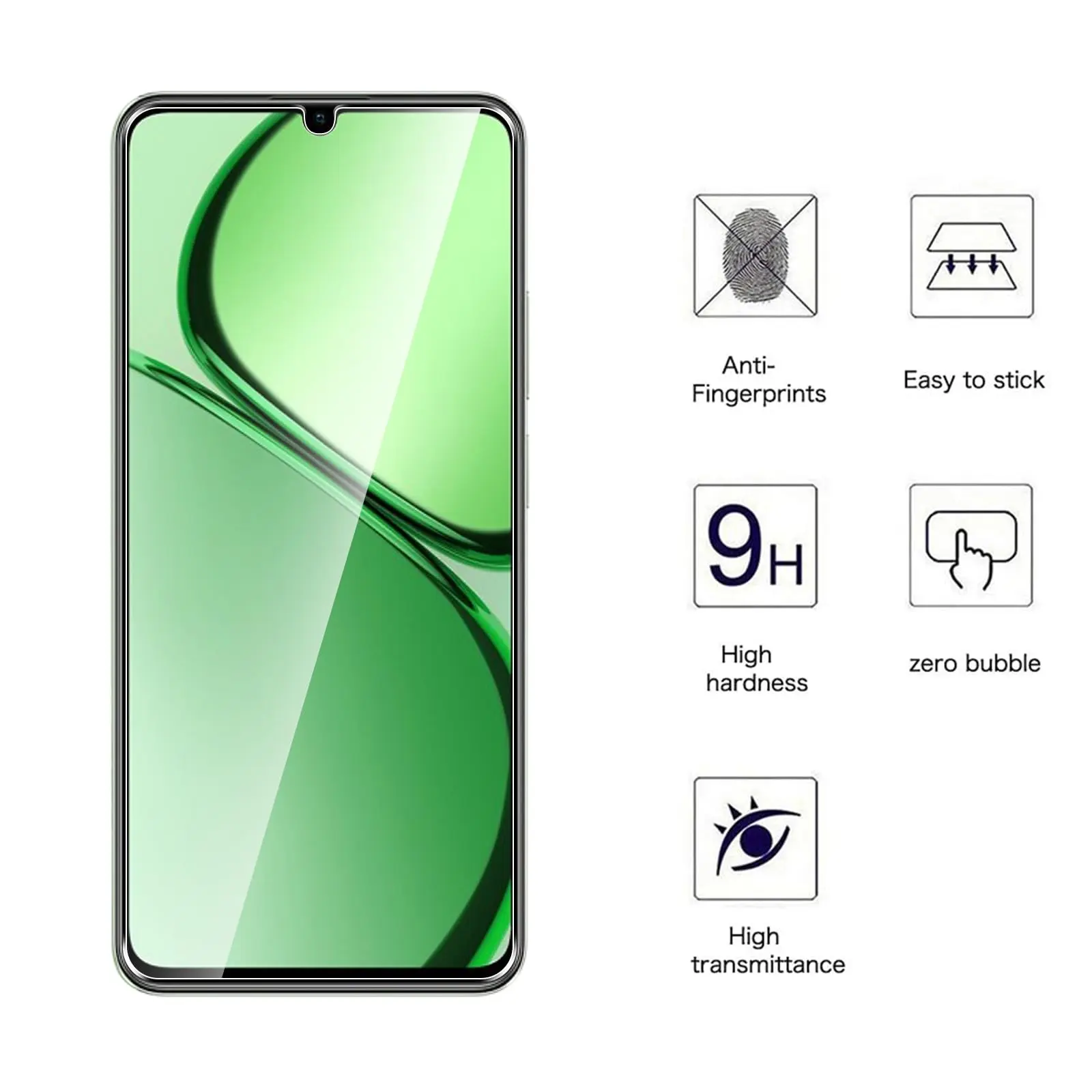 Screen Protector For Realme C63 OPPO, Tempered Glass HD Crystal  9H Anti Scratch Case Friendly High Aluminum