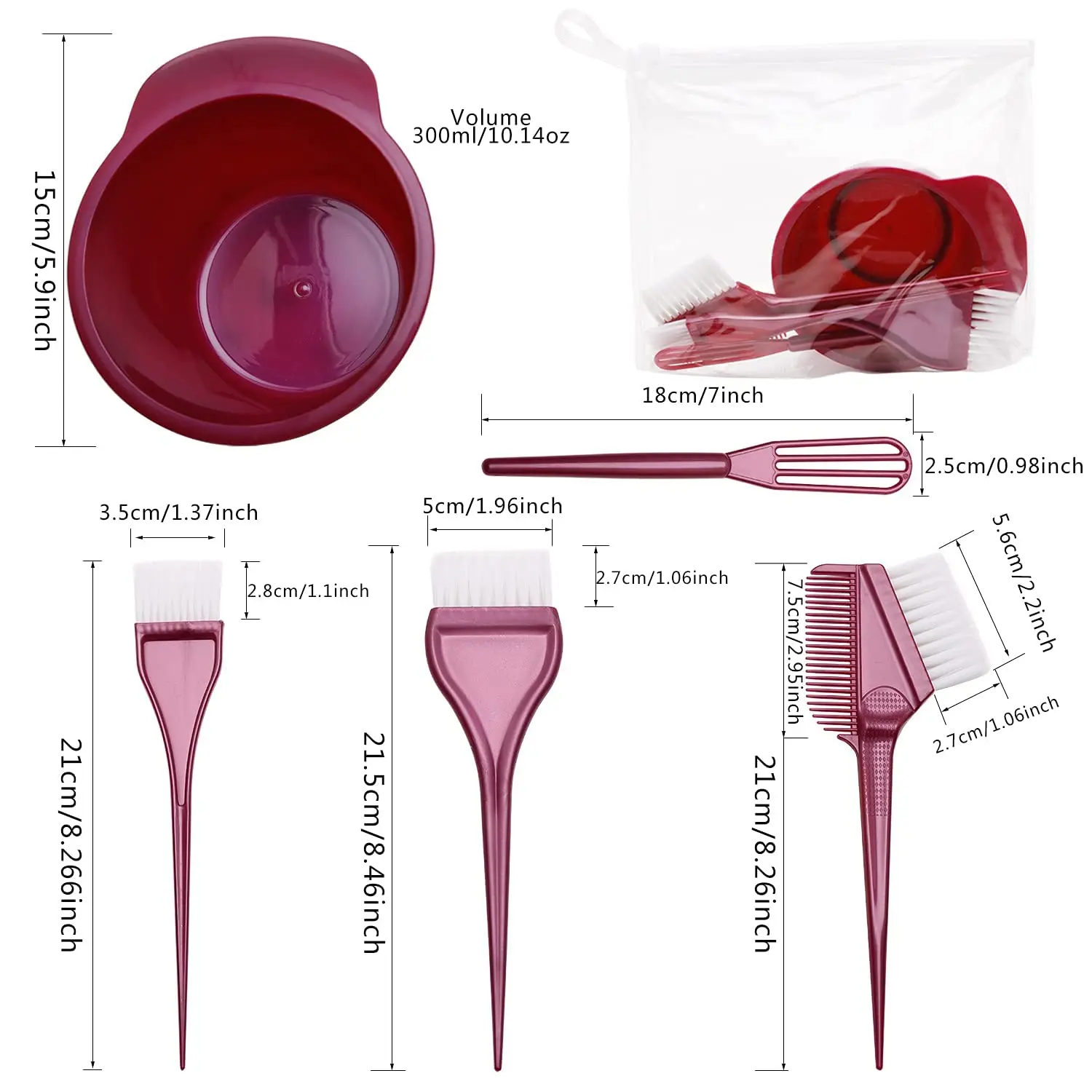 Premium Salon Hair Dye Kit 5PCS Hair Coloring Brush and Bowl Set DIY Hair Dyeing Bleach Barber Hair Color Applicator Tools