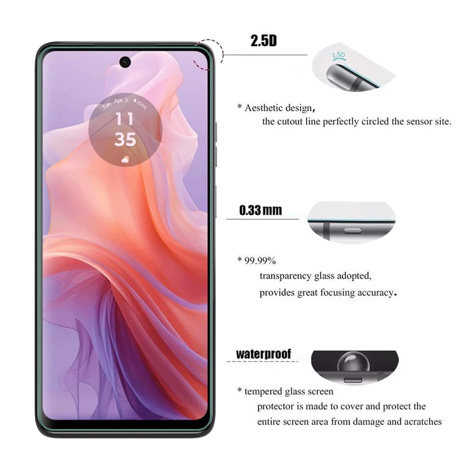 Screen Protector For Motorola Moto G24 power, Tempered Glass HD Crystal  9H Anti Scratch Case Friendly Mica
