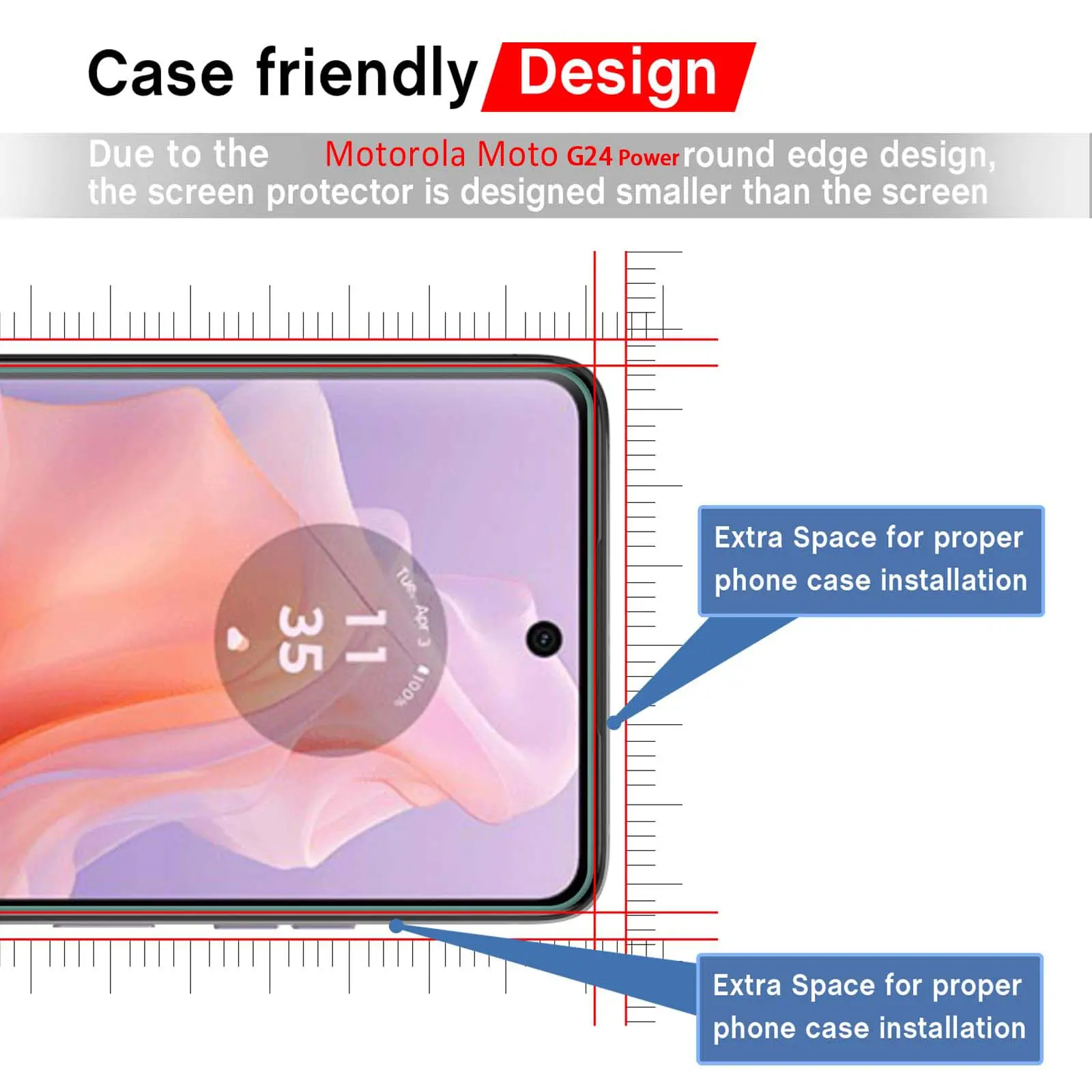 Screen Protector For Motorola Moto G24 power, Tempered Glass HD Crystal  9H Anti Scratch Case Friendly Mica