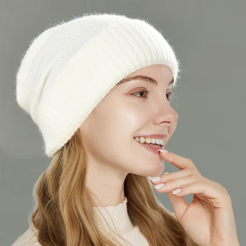 Women's Winter Hat 100% Pure Wool Knitted Satin Line 2 Layer Soft Warm Sleep Cover Beanies Elastic Fashion Slouchy SKi Cap Men