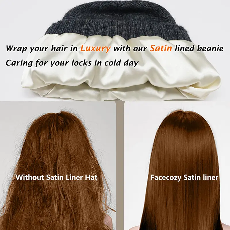 Women's Winter Hat 100% Pure Wool Knitted Satin Line 2 Layer Soft Warm Sleep Cover Beanies Elastic Fashion Slouchy SKi Cap Men