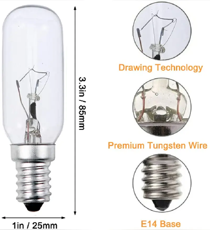 6Pack 40W T25 Cooker Hood Light Bulb E14 SES Screw Replace Appliance Tubular 2700K For Extractor Fan, Fridge, Salt Lamp, Oven