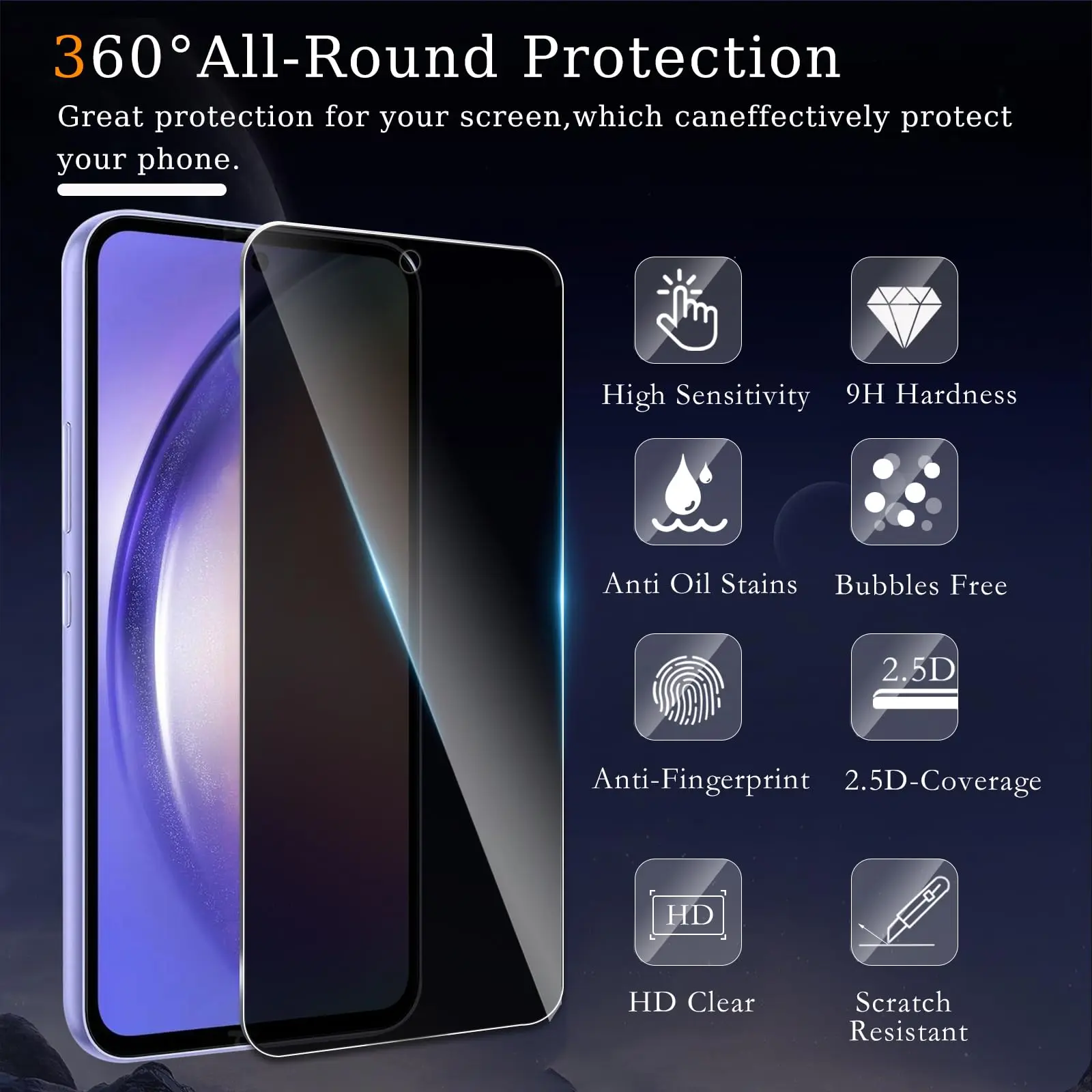 Anti Spy Screen Protector For Galaxy A54 Samsung Tempered Glass Privacy Peep Scratch 9H Case Friendly High Aluminum