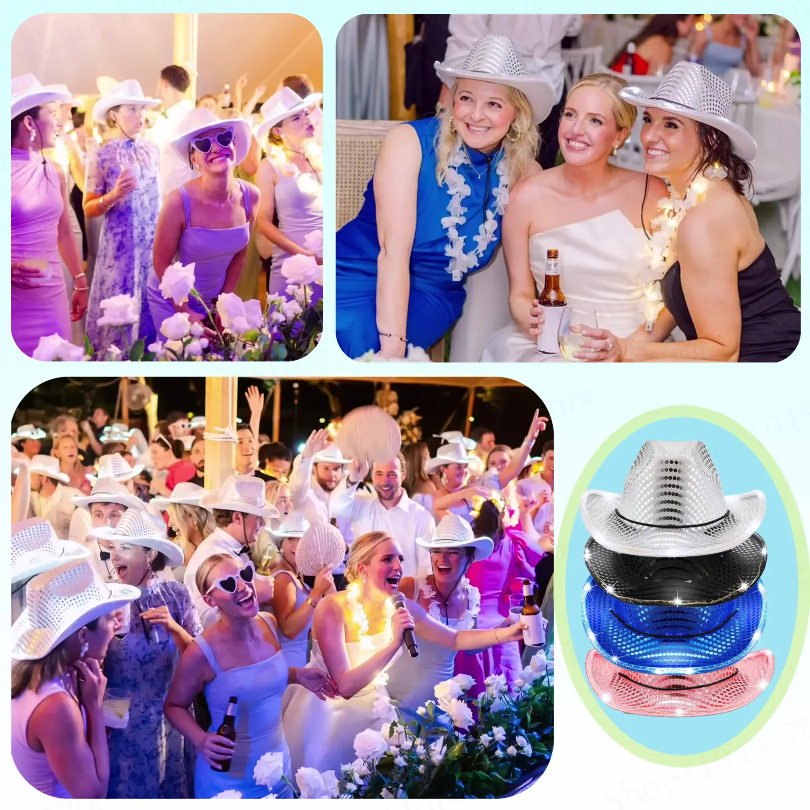 6-50Pcs Light up Cowboy Hats LED Cowgirl Hats for Wedding Dance Ball Western Cowboy Hat Bachelorette Cowgirl Hat Party Favors