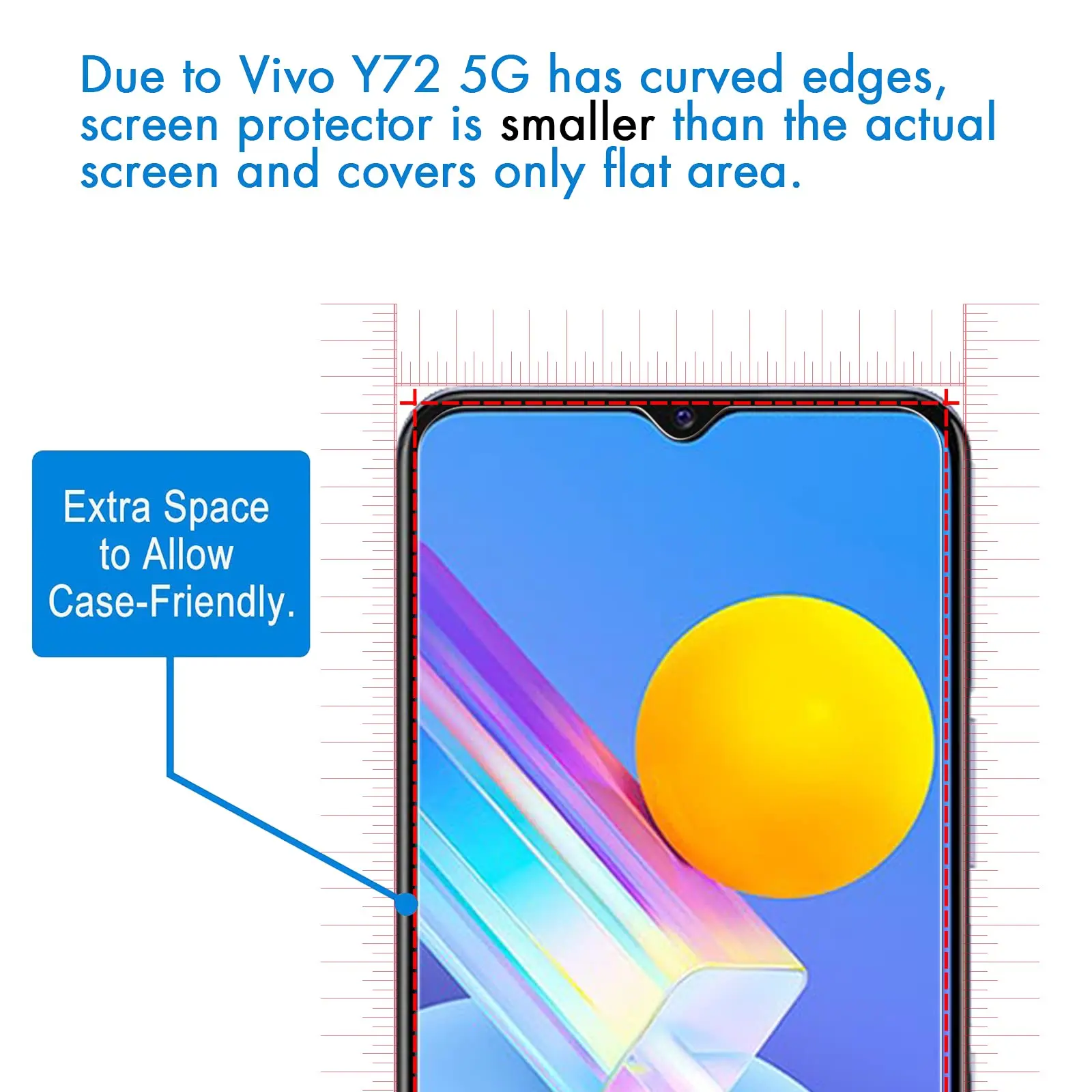 Screen Protector For VIVO Y72 5G, Tempered Glass HD 9H Transparent Clear Anti Scratch Case Friendly High Aluminum