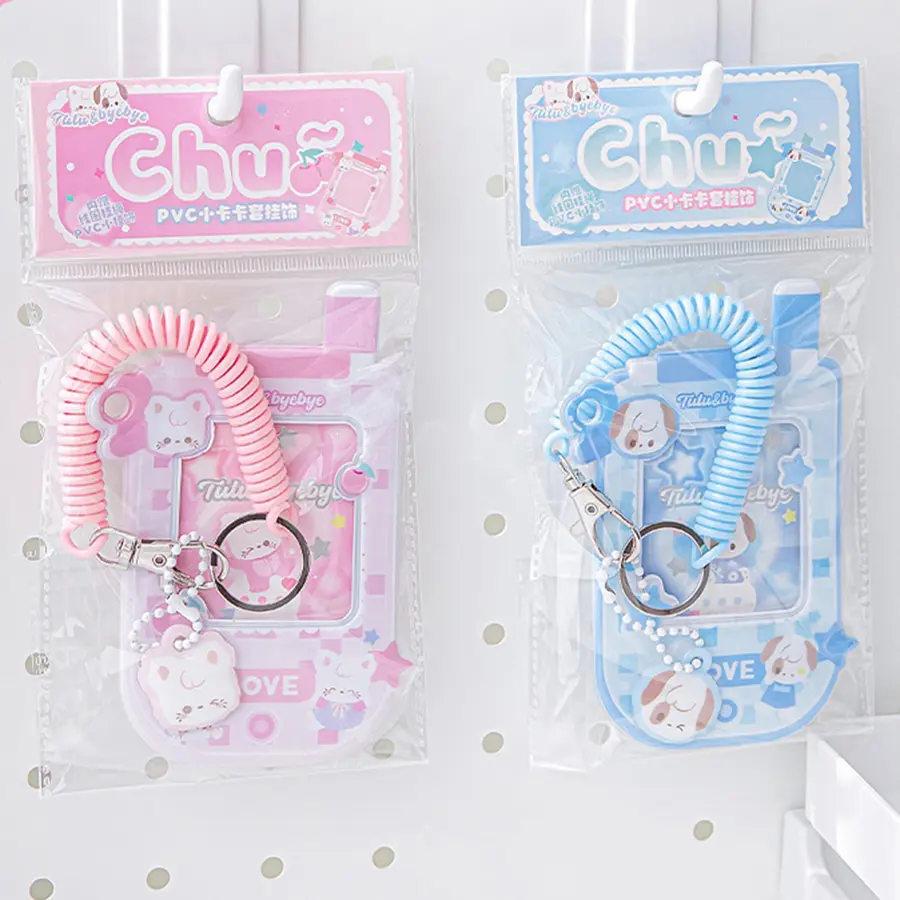 Kpop Photocard Holder with Keychain Cute Pendant 3 inch Idol Album Photo Card Sleeves ID Bus Bank Credit Card Protector