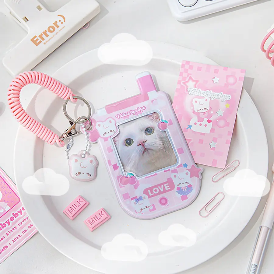 Kpop Photocard Holder with Keychain Cute Pendant 3 inch Idol Album Photo Card Sleeves ID Bus Bank Credit Card Protector