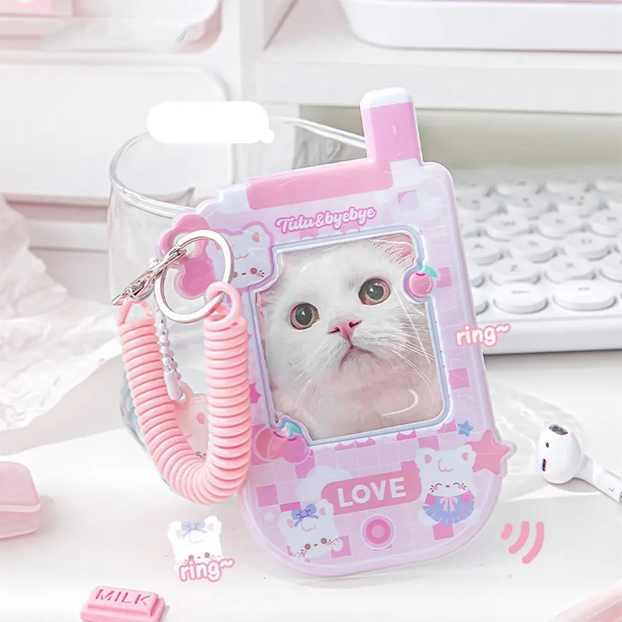 Kpop Photocard Holder with Keychain Cute Pendant 3 inch Idol Album Photo Card Sleeves ID Bus Bank Credit Card Protector