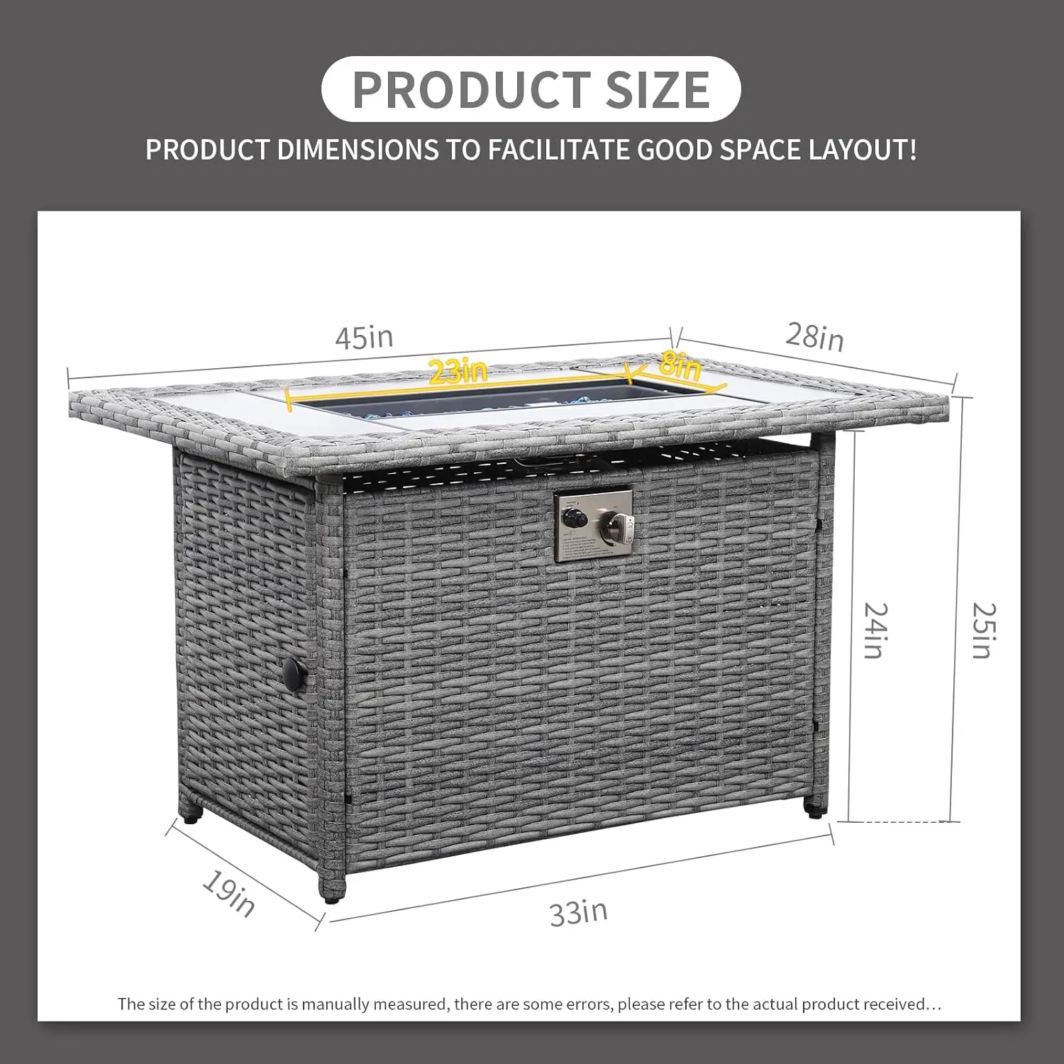 60000 BTU Wicker Gas Pit Outdoor Fire Pit Table 45 Inch Pits for Outside with Woodgrain Marble Tabletop Fire Pit Cover
