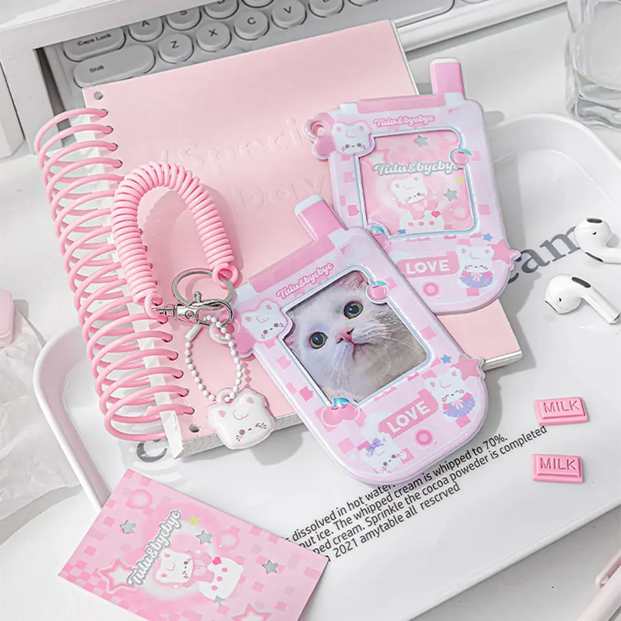 Kpop Photocard Holder with Keychain Cute Pendant 3 inch Idol Album Photo Card Sleeves ID Bus Bank Credit Card Protector