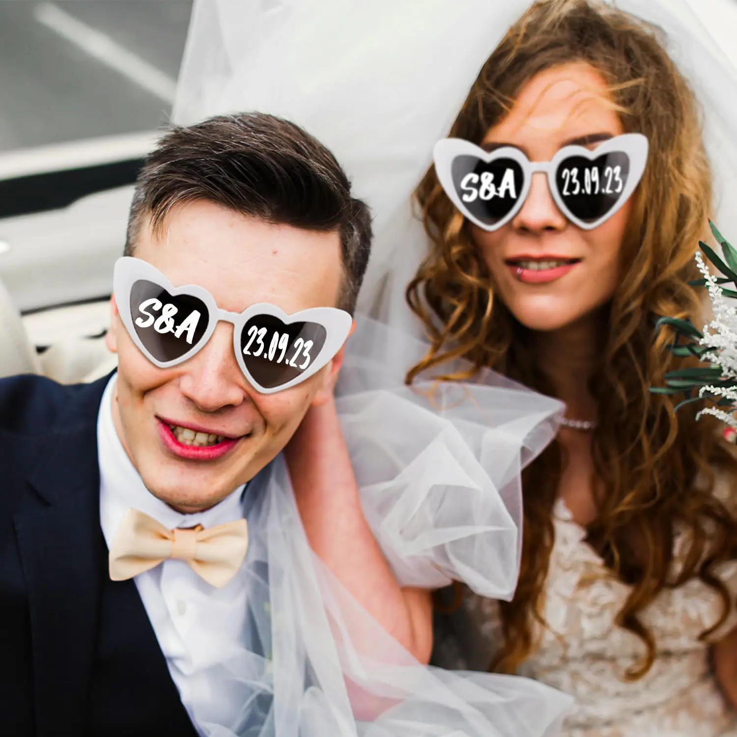 24-120Pcs Custom Heart Sunglasses Personalised Wedding Sunglasses Bridal Party Favors for Guest Wedding Date Initials Custom