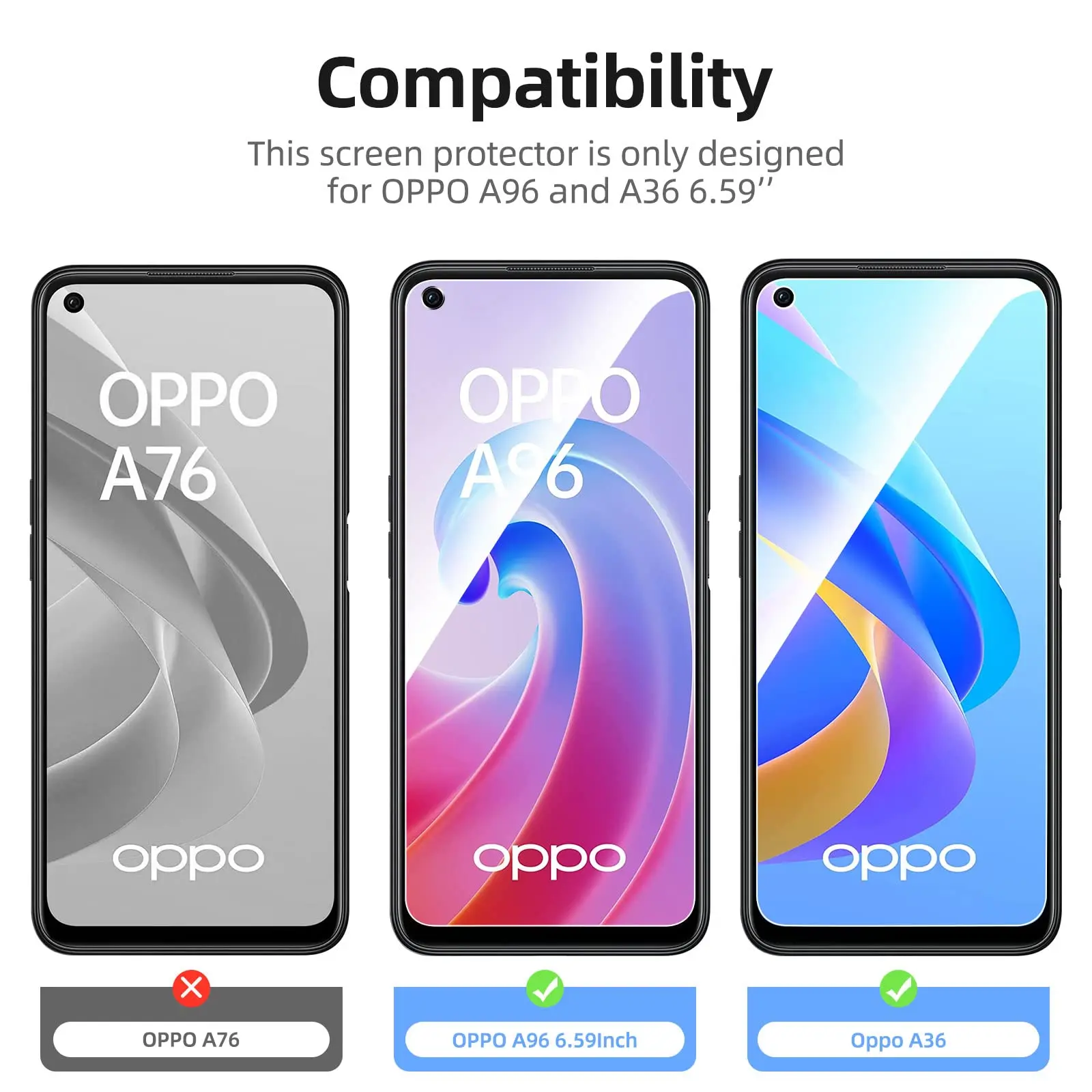 Screen Protector For OPPO A96, Tempered Glass  HD 9H High Aluminum Crystal Transparent Clear Anti Scratch Case Friendly
