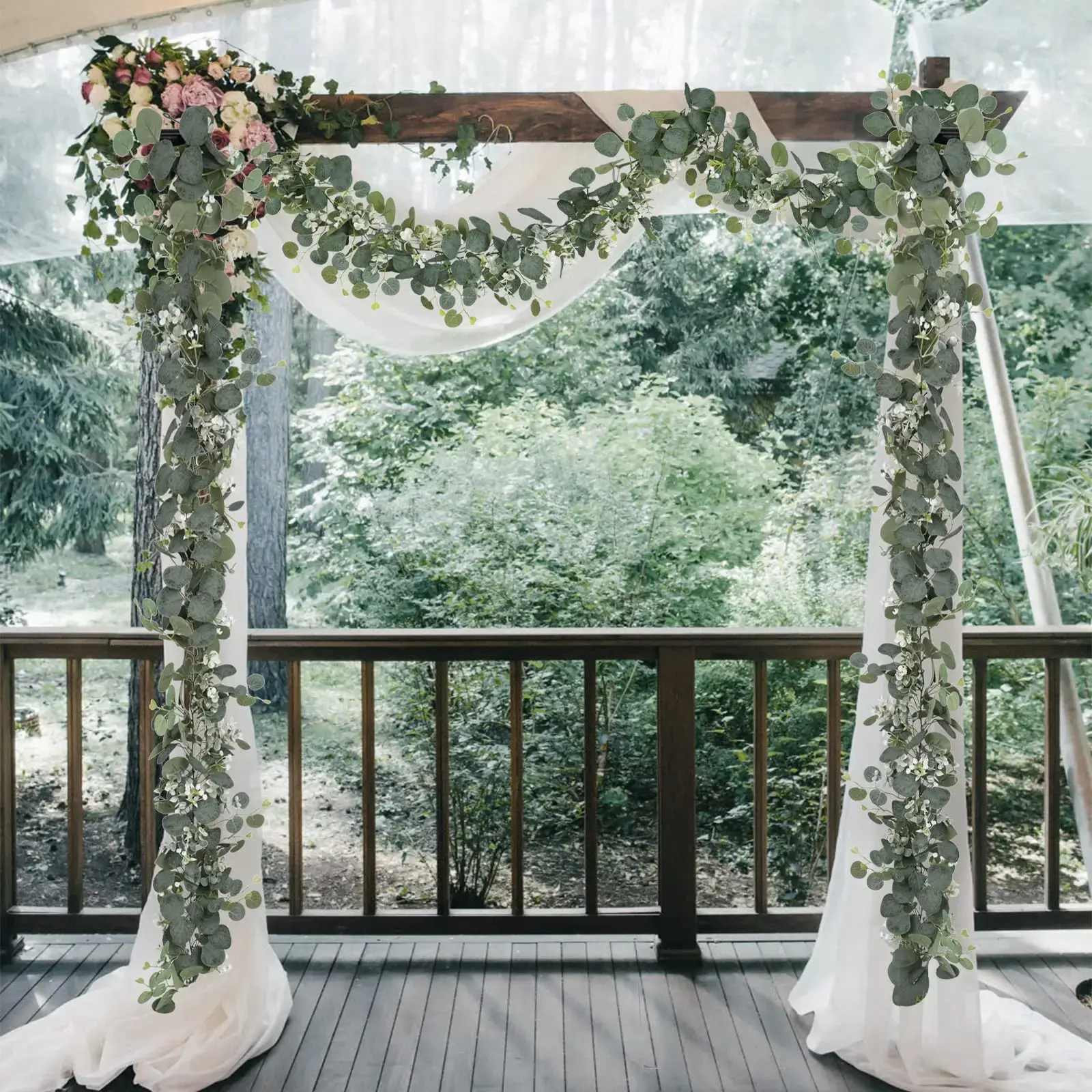 1pc Artificial Eucalyptus Leaves Greenery Garland Faux Plant Spring Vines with White Flowers Berries for Wedding Home Party Deco