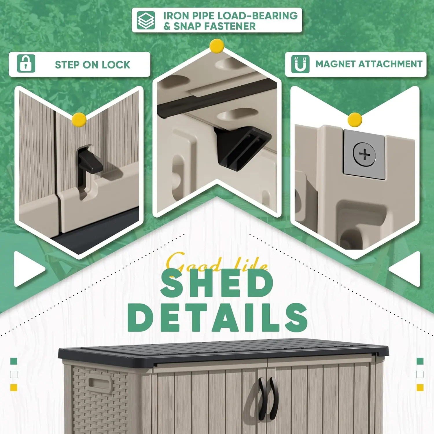 Outdoor Storage Cabinet 26 Cu Ft with Pad-Lockable Doors, Horizontal Storage Shed Waterproof Patio Tools Storage Box
