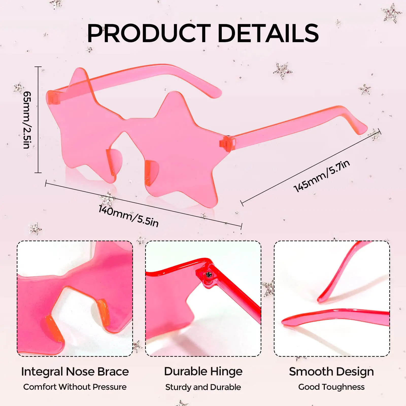 12-60PC Star Shaped Rimless Sunglasses Transparent Candy Color Glasses Wedding Party Favor for Guest Christmas Fun Party Glasses