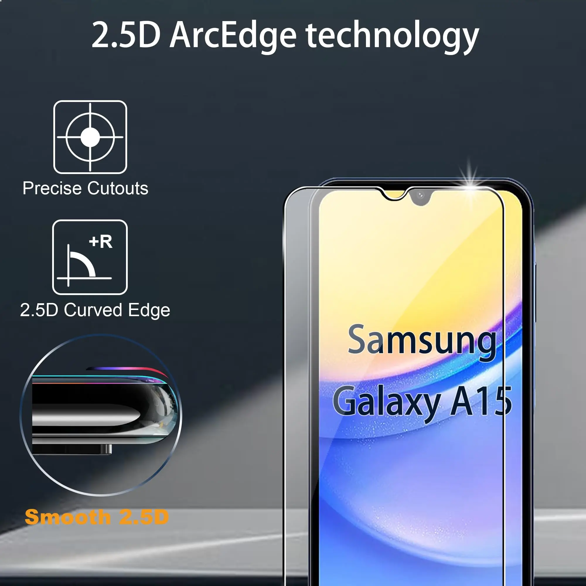 Screen Protector For Samsung Galaxy A15 4G 5G, Tempered Glass HD Crystal  9H Anti Scratch Case Friendly High Aluminum