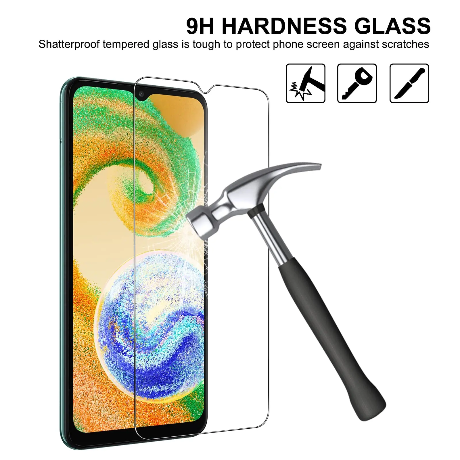 Screen Protector For Galaxy A04 A04s A04e Samsung, Tempered Glass HD Crystal 9H Clear Anti Scratch Case Friendly High Aluminum