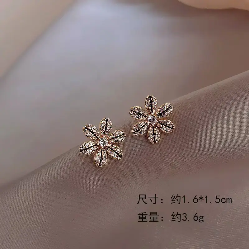 Exquisite Gold Color Frame Flower Stud Earrings  Elegant Shiny Rhinestone Tiny Earrings Women's Chic Party Daily Jewelry