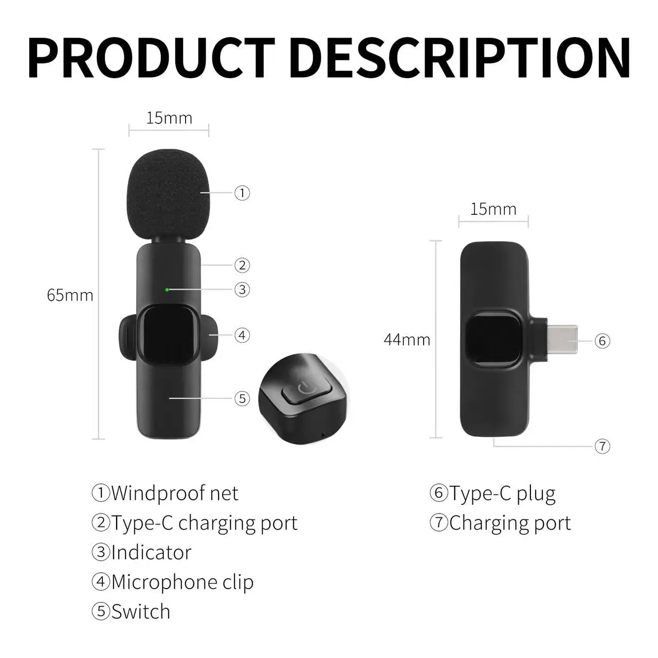 Lavalier Microphone Wireless Microphone For Android/ios Video Recording Noise Reduction Mic for Podcast/Intervie Clip Microphone