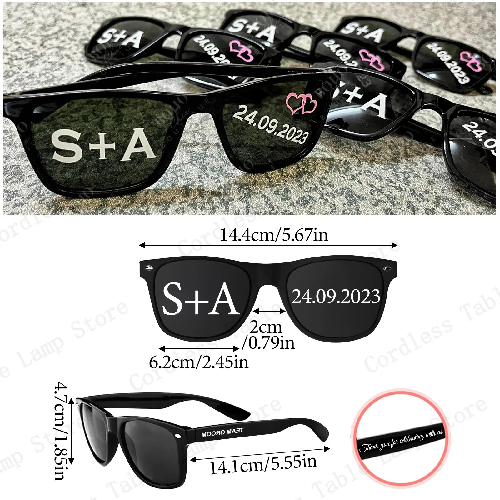 24-120Pcs Custom Wedding Sunglasses Personalised Groomsman Gift Bridal Party Favors for Guest Wedding Date Initials Custom Text