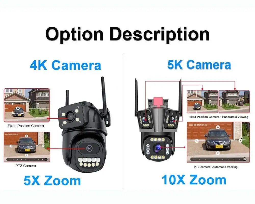 5K 12MP WiFi Outdoor Security Camera with 10X Zoom,Triple Lens, Auto Tracking,P2P CCTV, PTZ Surveillance for Enhanced Protection