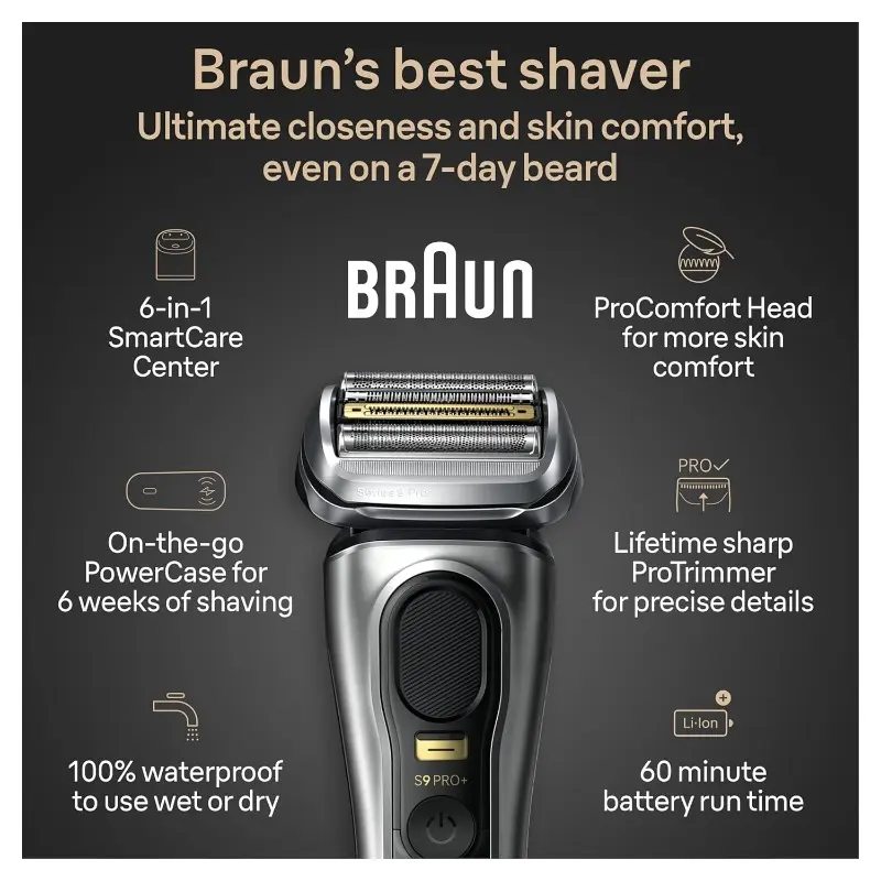 Braun Series 9 PRO+ Electric Shaver, Holiday Gifts for Men, Shaving Kit with 5 Pro Shave Elements and ProComfort Head, SmartCare