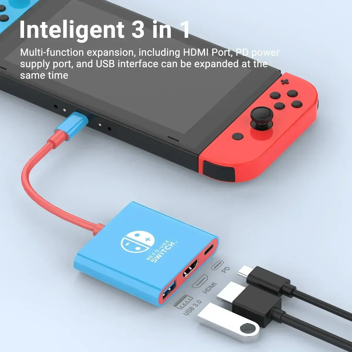 3 In 1 Usb C Hub With Hdmi And PD 100W Charging Port Compatible For MacBook Pro Nintendo Switch