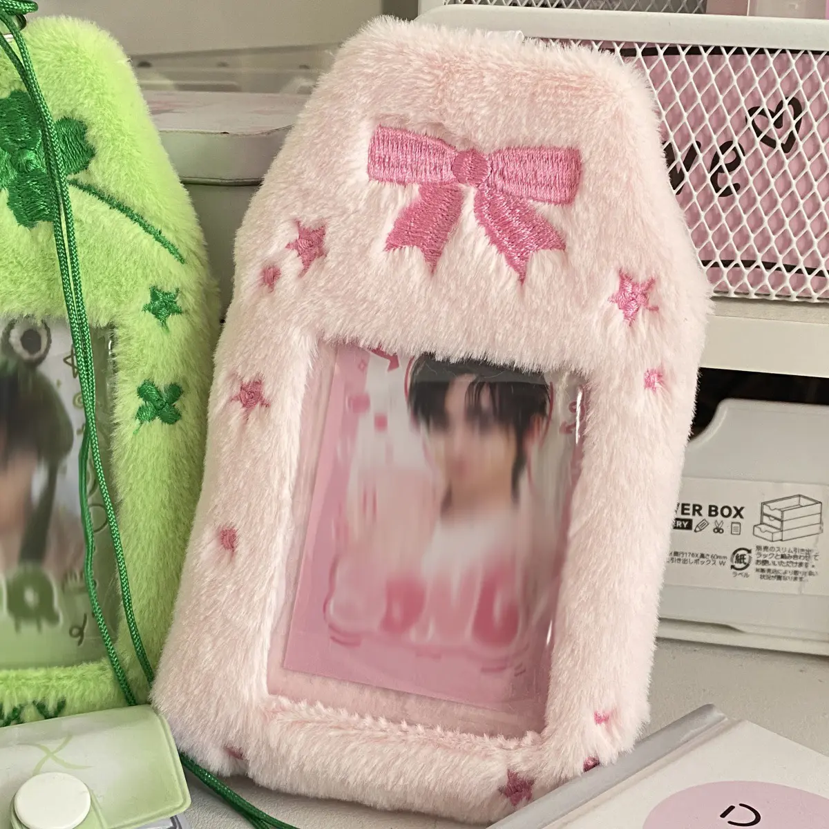 Four-leaf clover bow plush 3-inch card cover campus card bag pendant