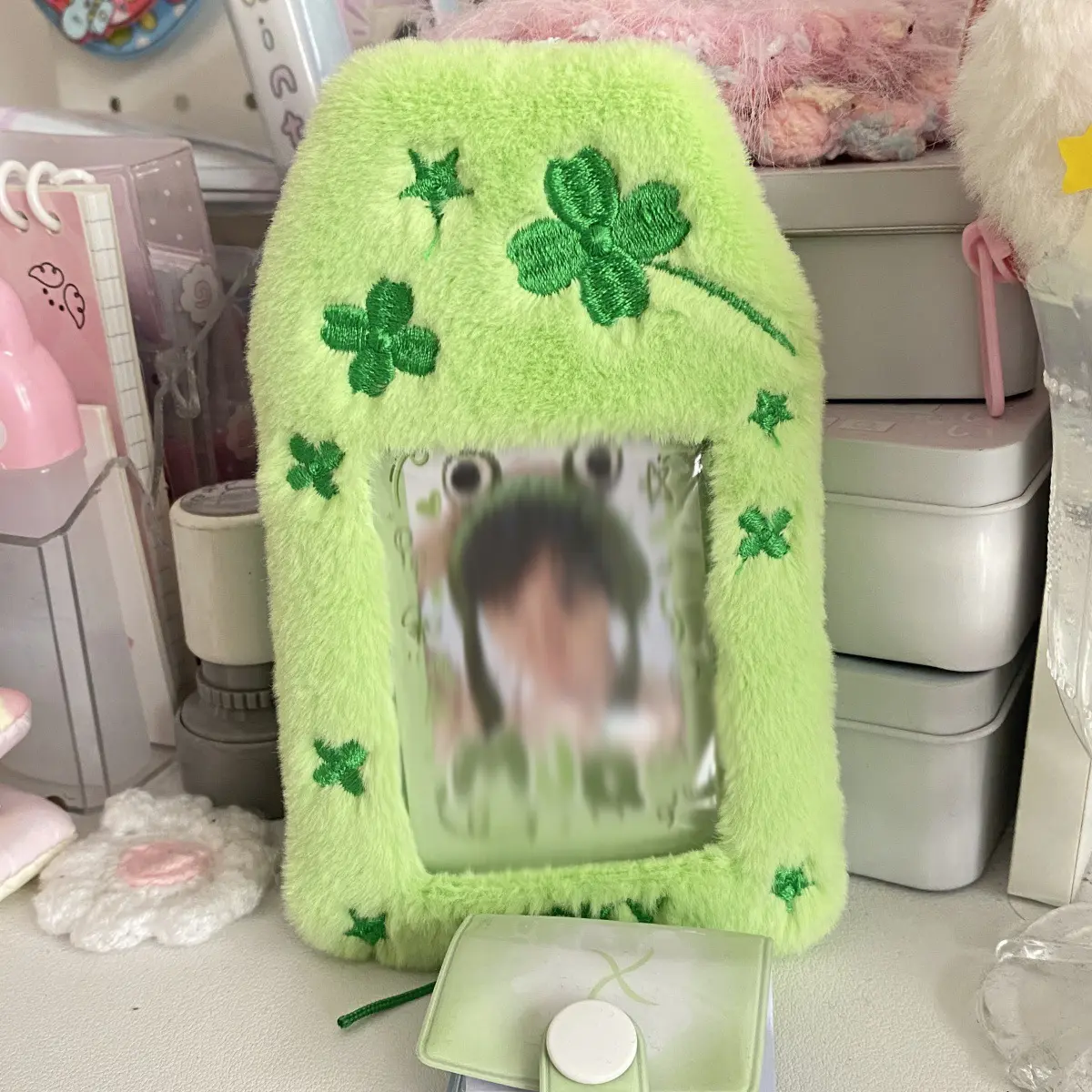 Four-leaf clover bow plush 3-inch card cover campus card bag pendant