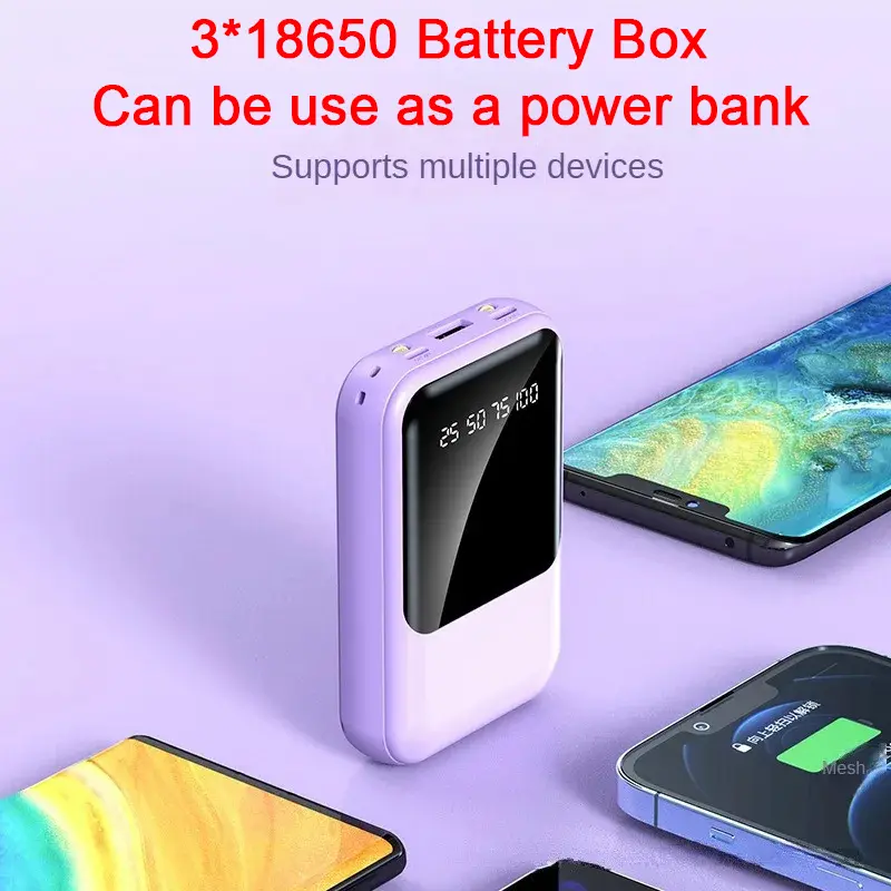 3*18650 Power Bank Cases Battery Storage Box Digital Display USB Type C Charge DIY Shell for iPhone Xiaomi 18650 Battery Box