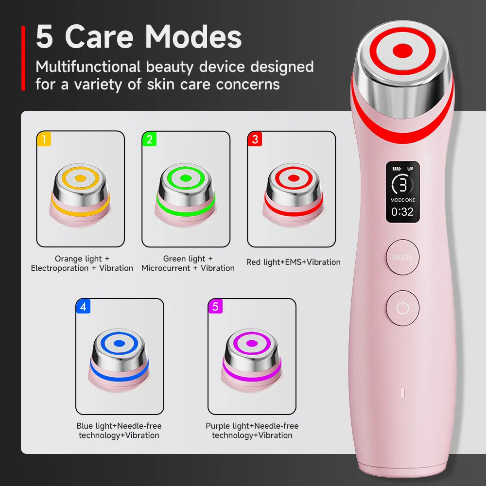 UBilli Booster Pro Led Facial Light Therapy 5 Colors Eye Beauty Wand Red Light Eye Massager for Skincare Rejuvenation Tool